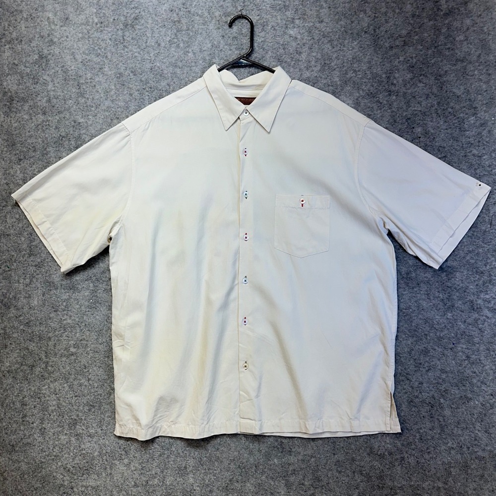 Tori Richard Honolulu Camp Shirt Mens 2XL Cream Dec 26th Tropical Christmas Silk